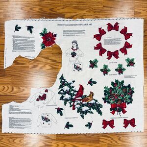 Vintage Christmas Greenery No Sew Art Panel Quilt Appliques Cardinals USED